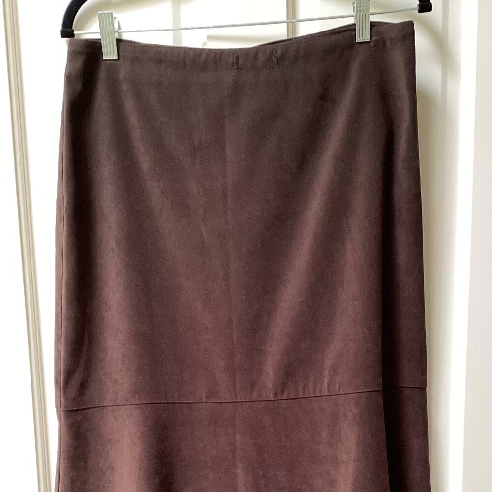GNW chocolate brown suede-like midi skirt, size 10